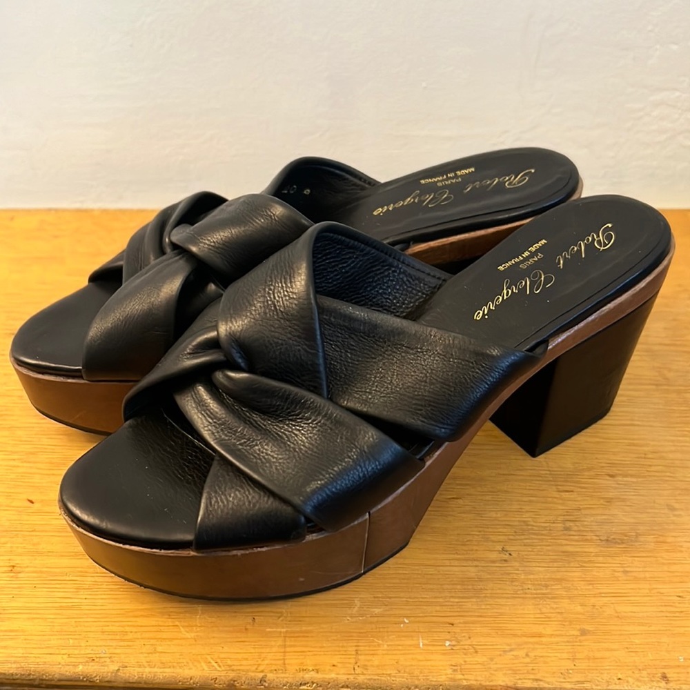 Robert Clergerie Black & Brown Leather Unique Mule heels